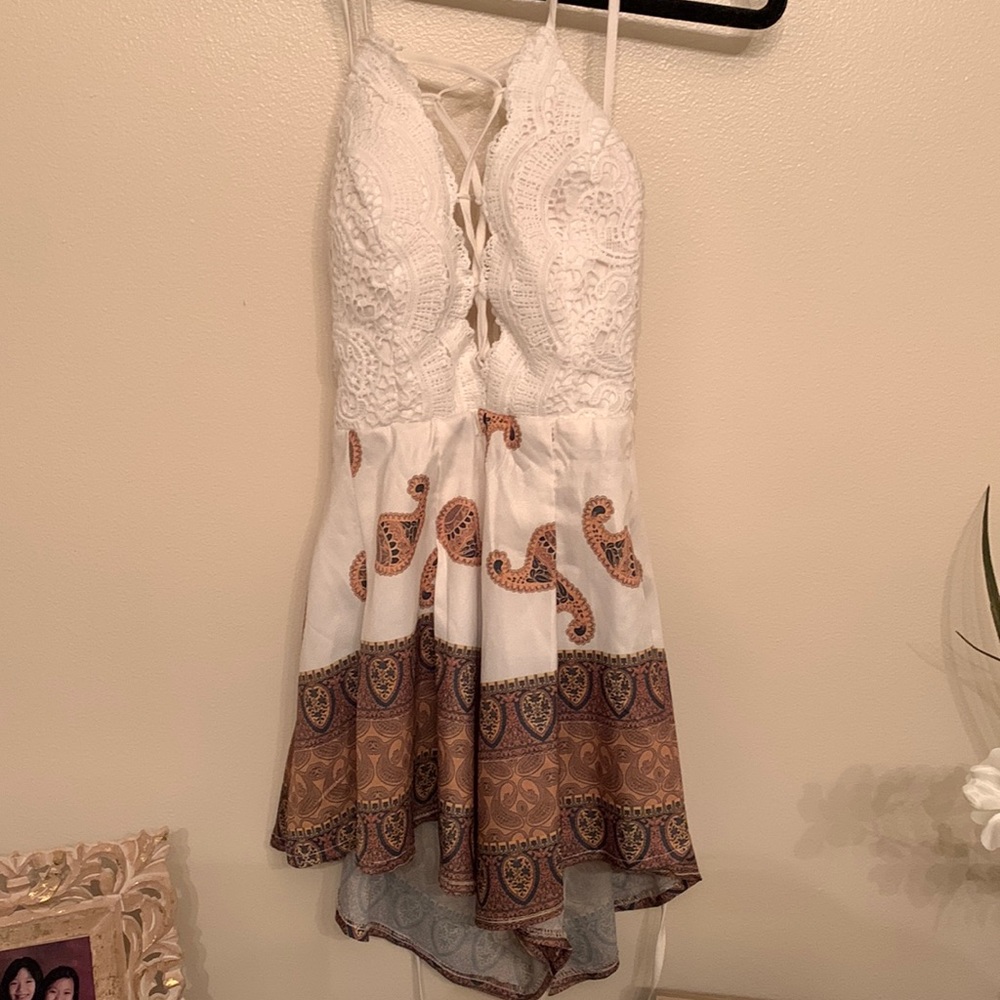 White lace cross tie romper